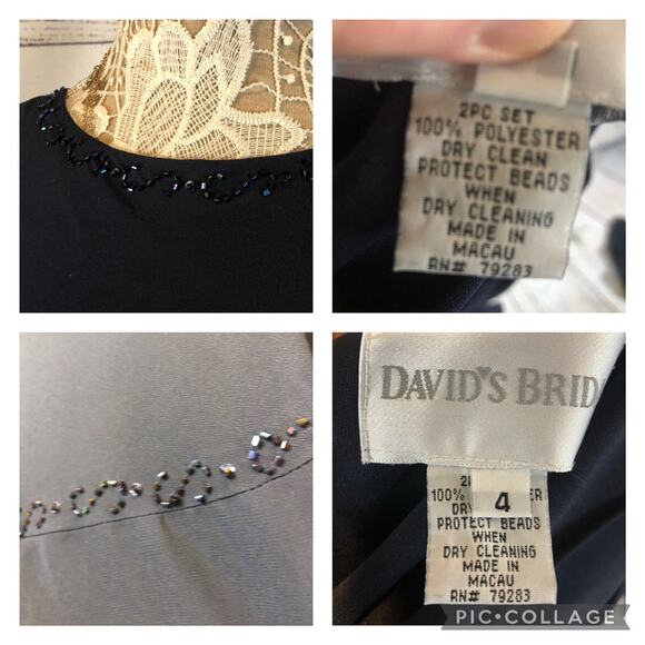 Davids bridal formal sleevless long navy beaded tiered dress with shawl size 4 - Picture 12 of 12